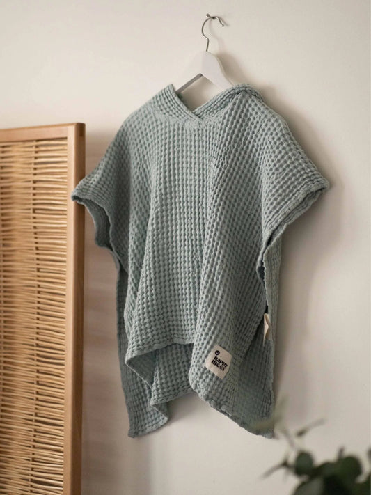 Sky Blue Linen Waffle Poncho