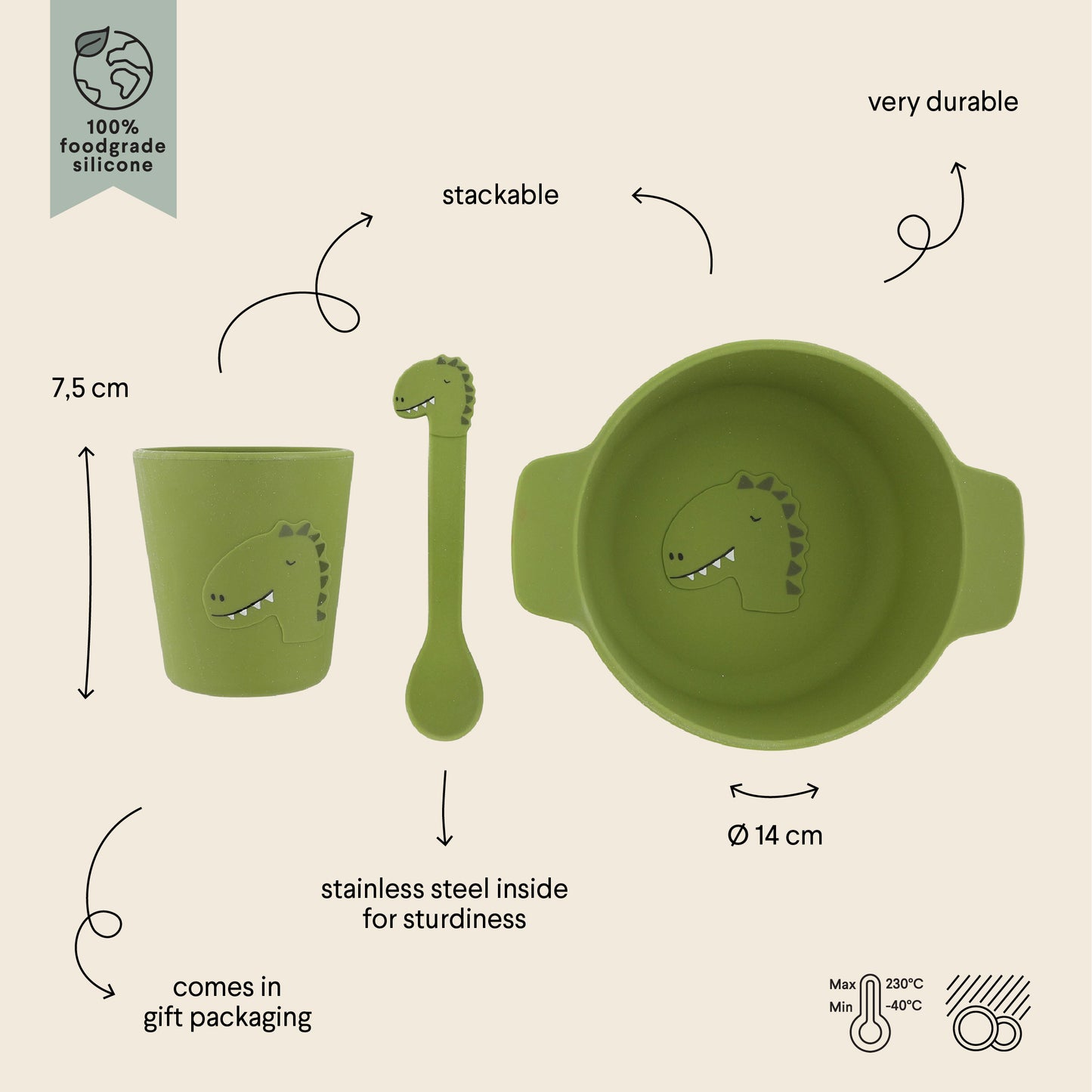 Mr. Dino Silicone First Meal Set