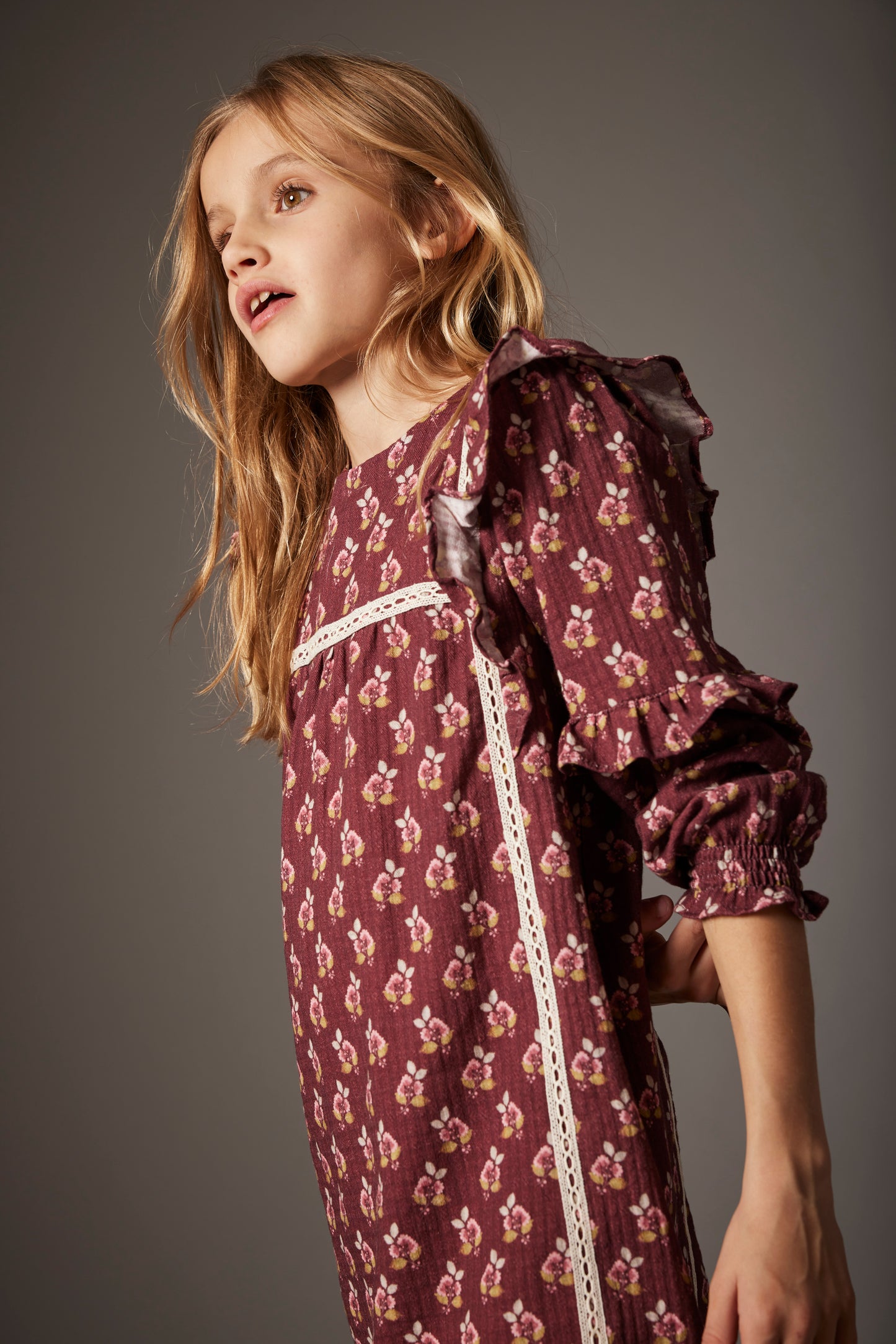 Burgundy Bloomed Textured Dress