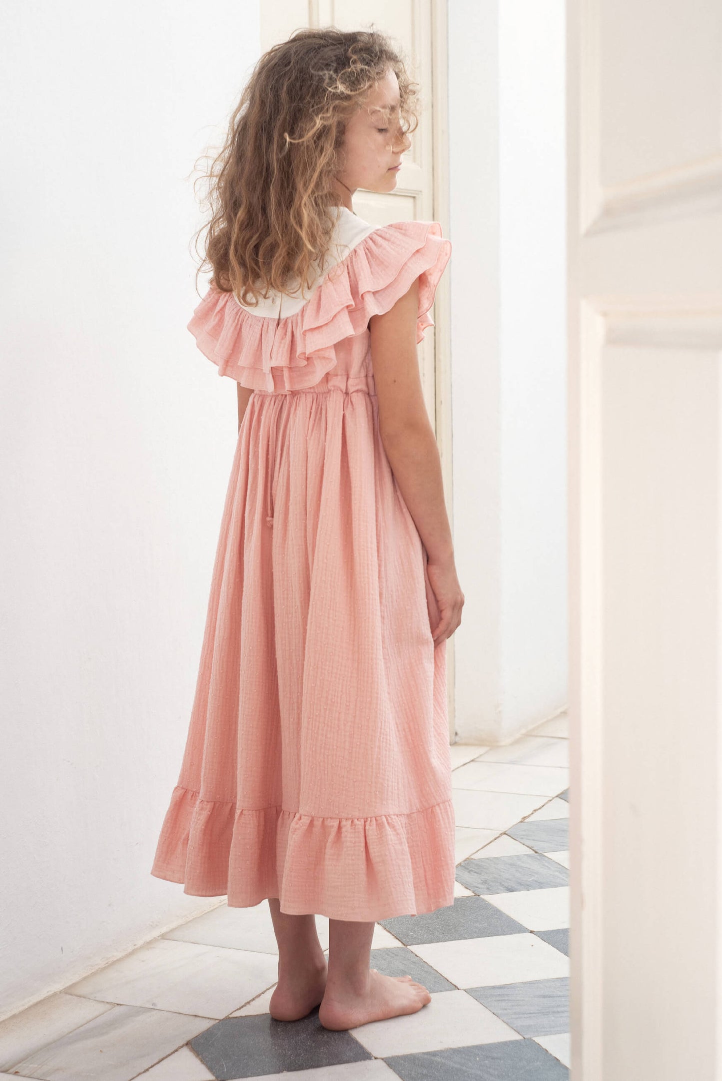 Embroidered Yoke And Frills Dress