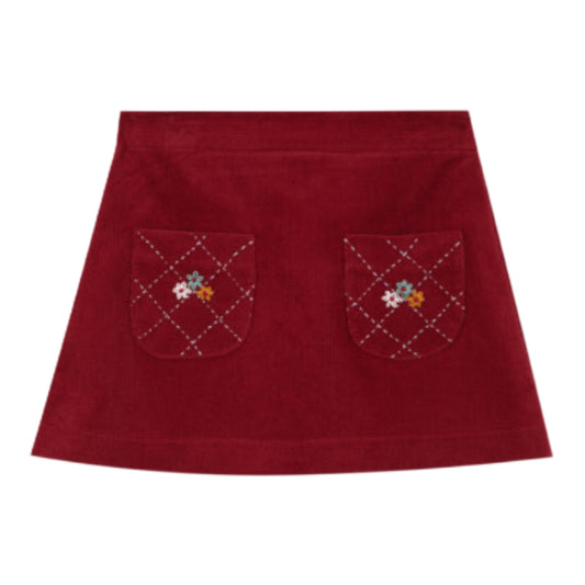 Burgundy corduroy embroidered skirt