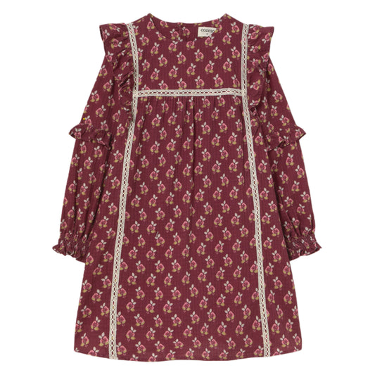 Burgundy Bloomed Textured Dress