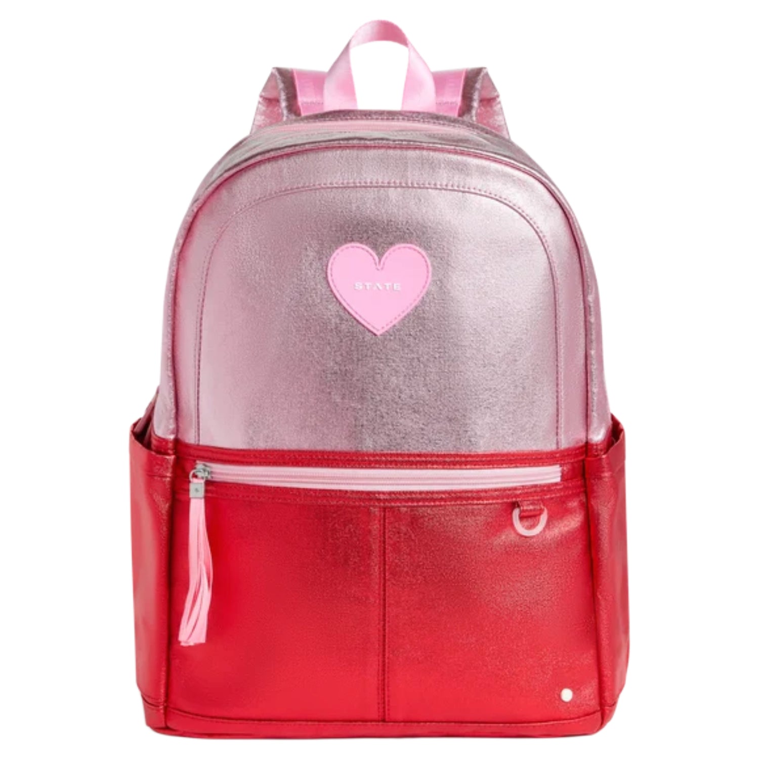 Pink / Red Metallic Double Pocket Backpack