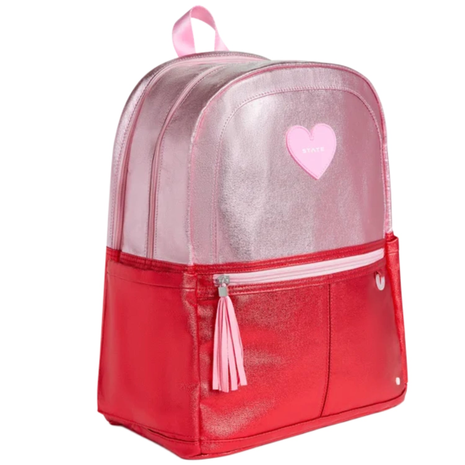 Pink / Red Metallic Double Pocket Backpack