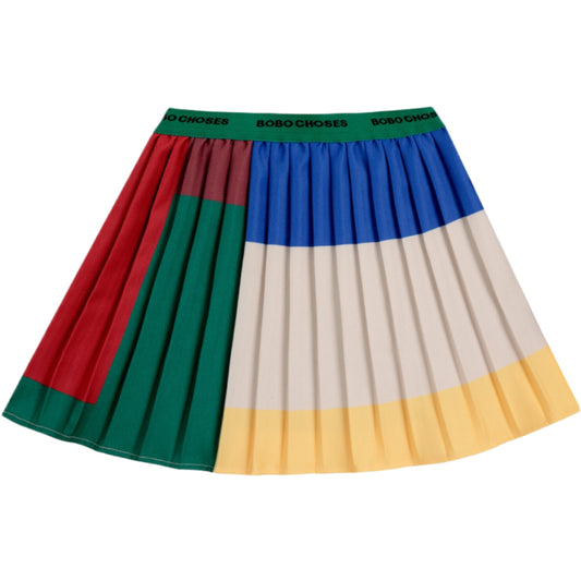 Color Block Pleated Woven Skirt