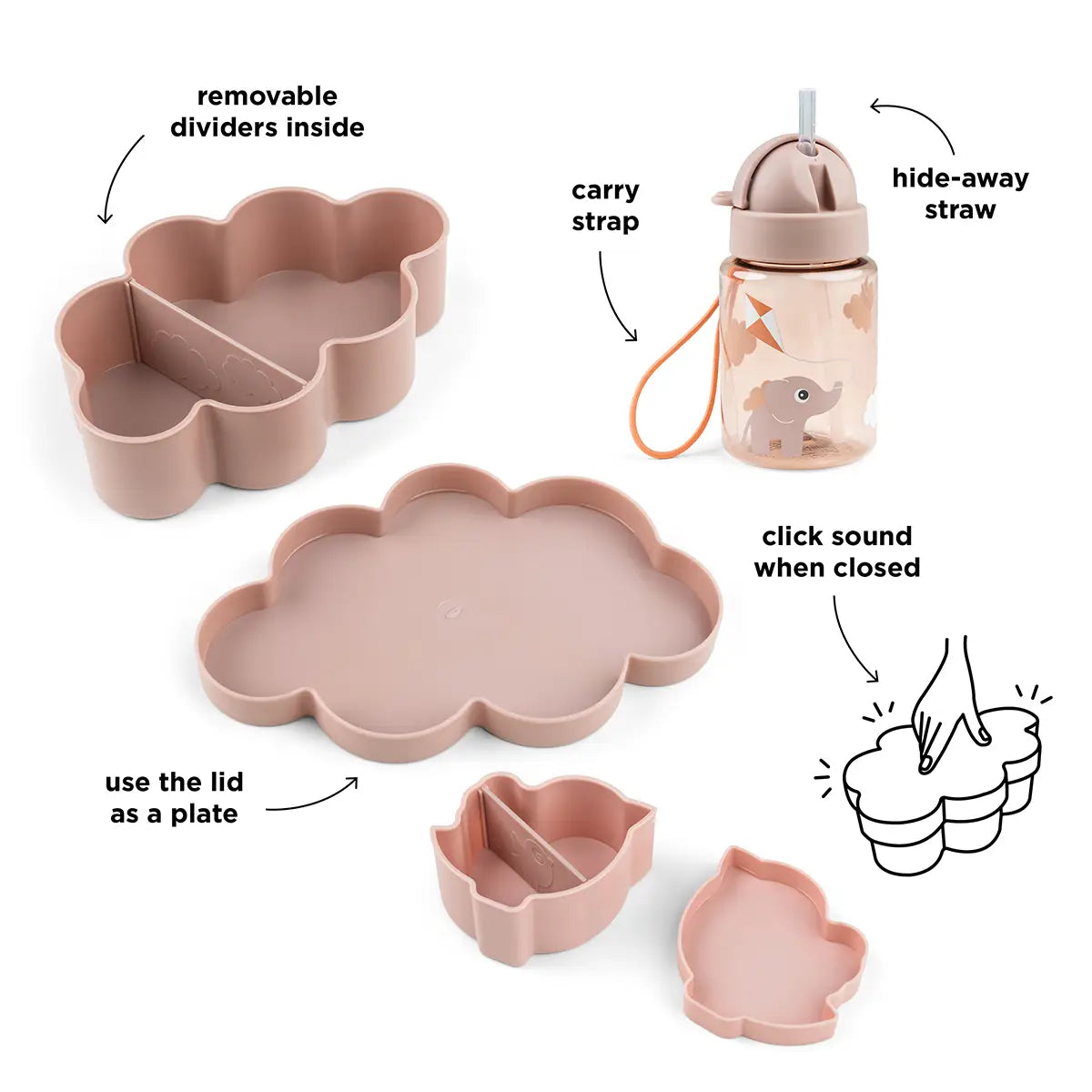 Lunch & Snack Box Straw Bottle Powder