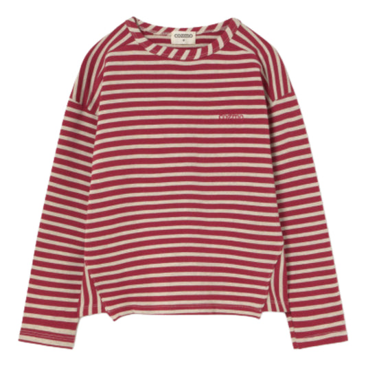 Striped Burgundy Elastic Fleece T-shirt