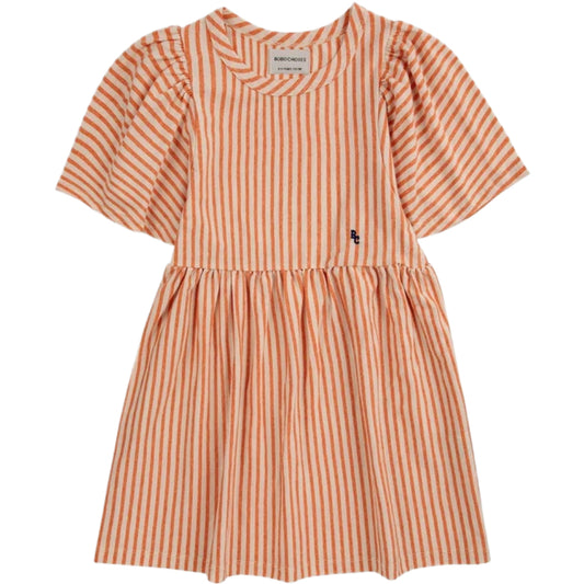 Vertical Stripes Ruffle Sleevers Dress