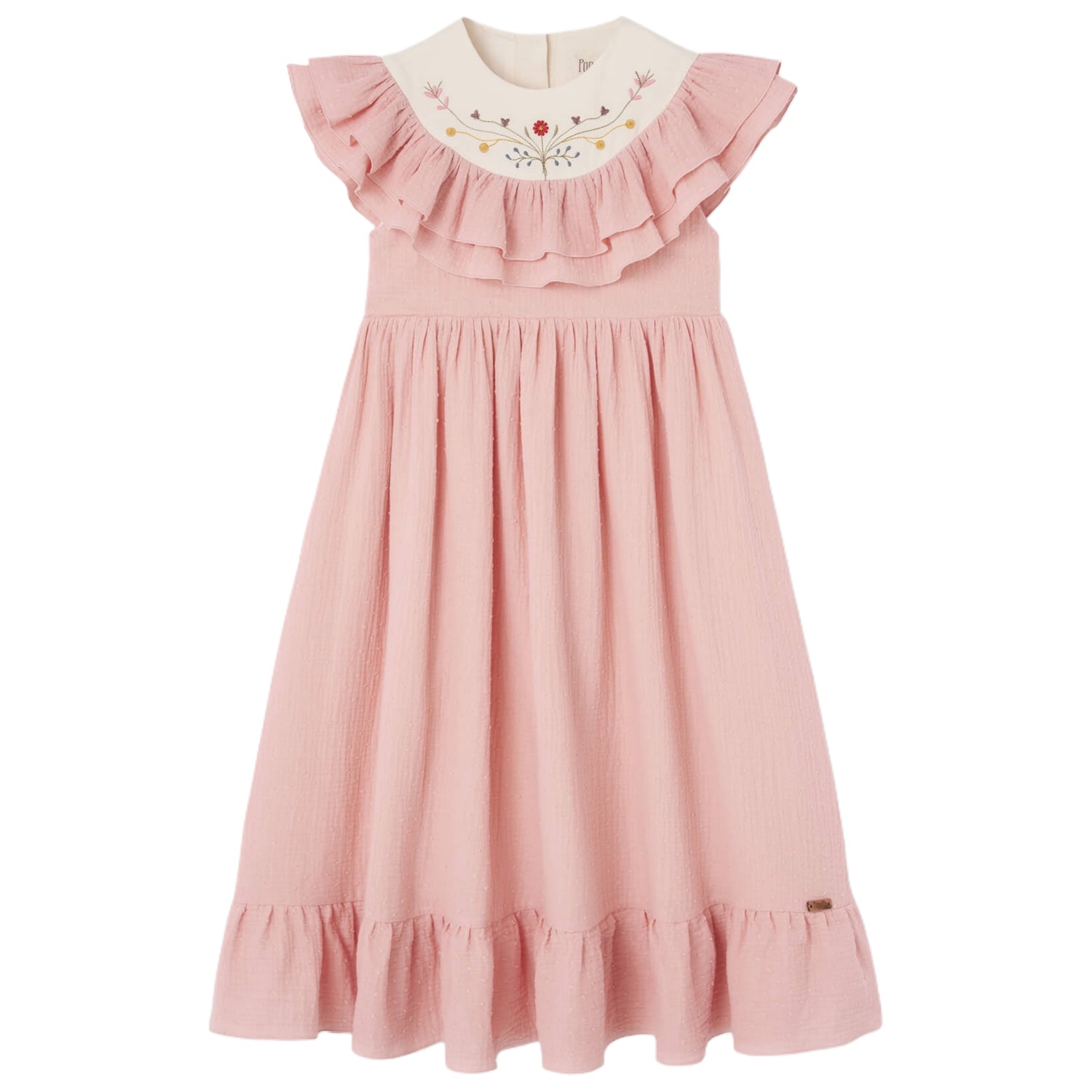 Embroidered Yoke And Frills Dress