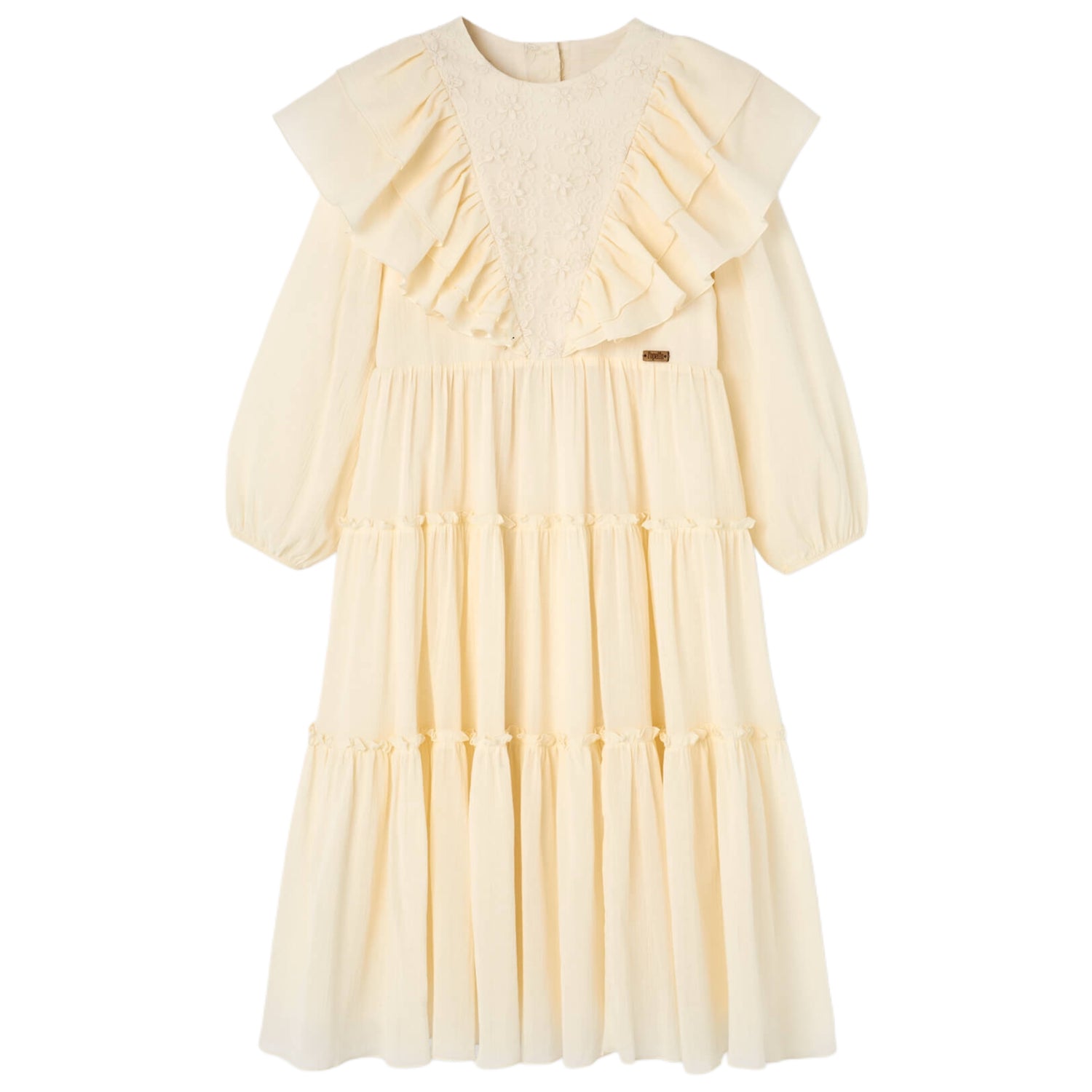 Triangular Tulle Yoke And Frills Dress