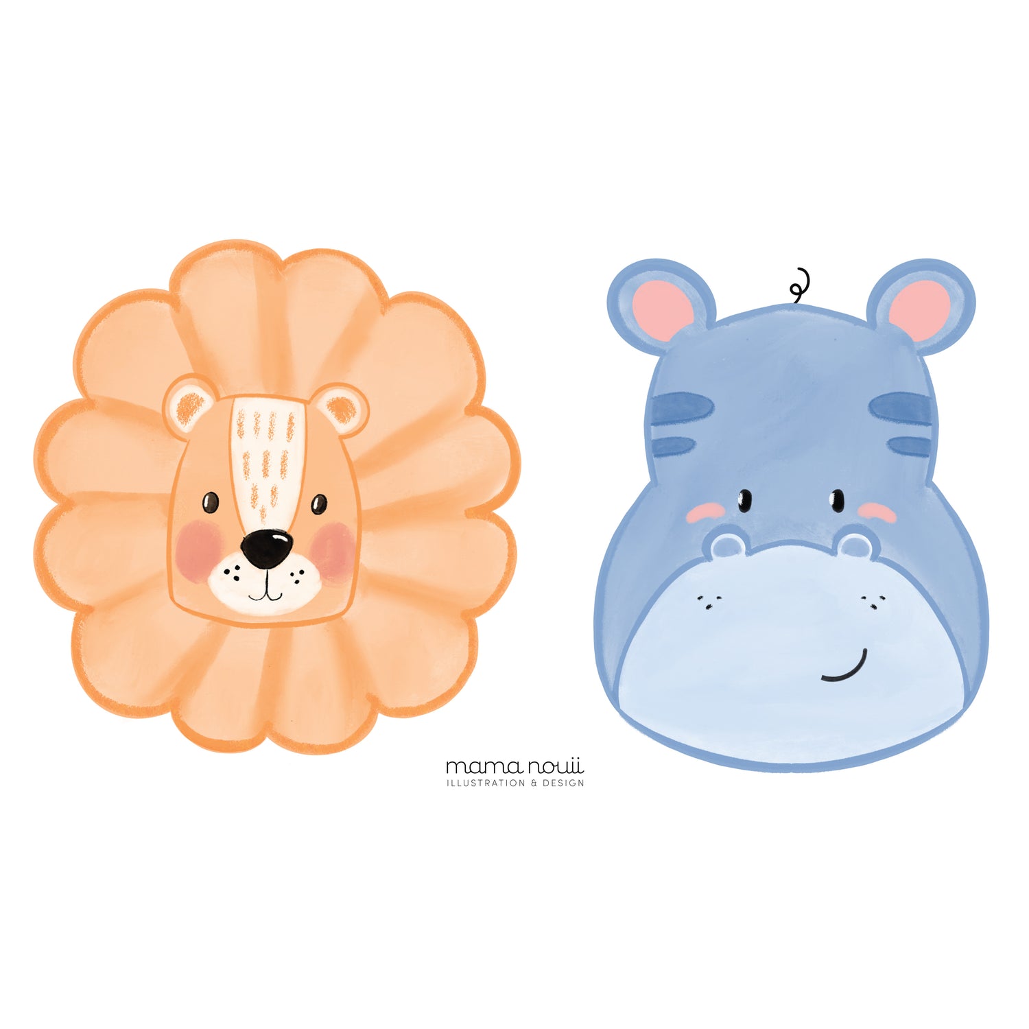 Lion & Hippo Wall Stickers