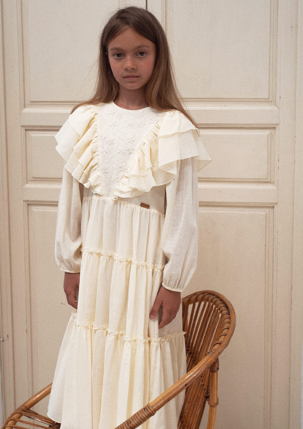 Triangular Tulle Yoke And Frills Dress