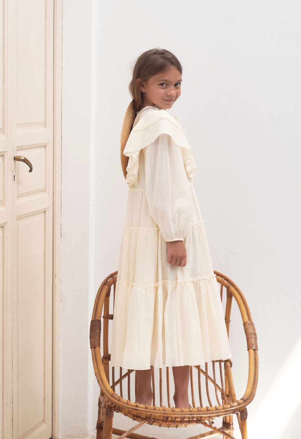 Triangular Tulle Yoke And Frills Dress