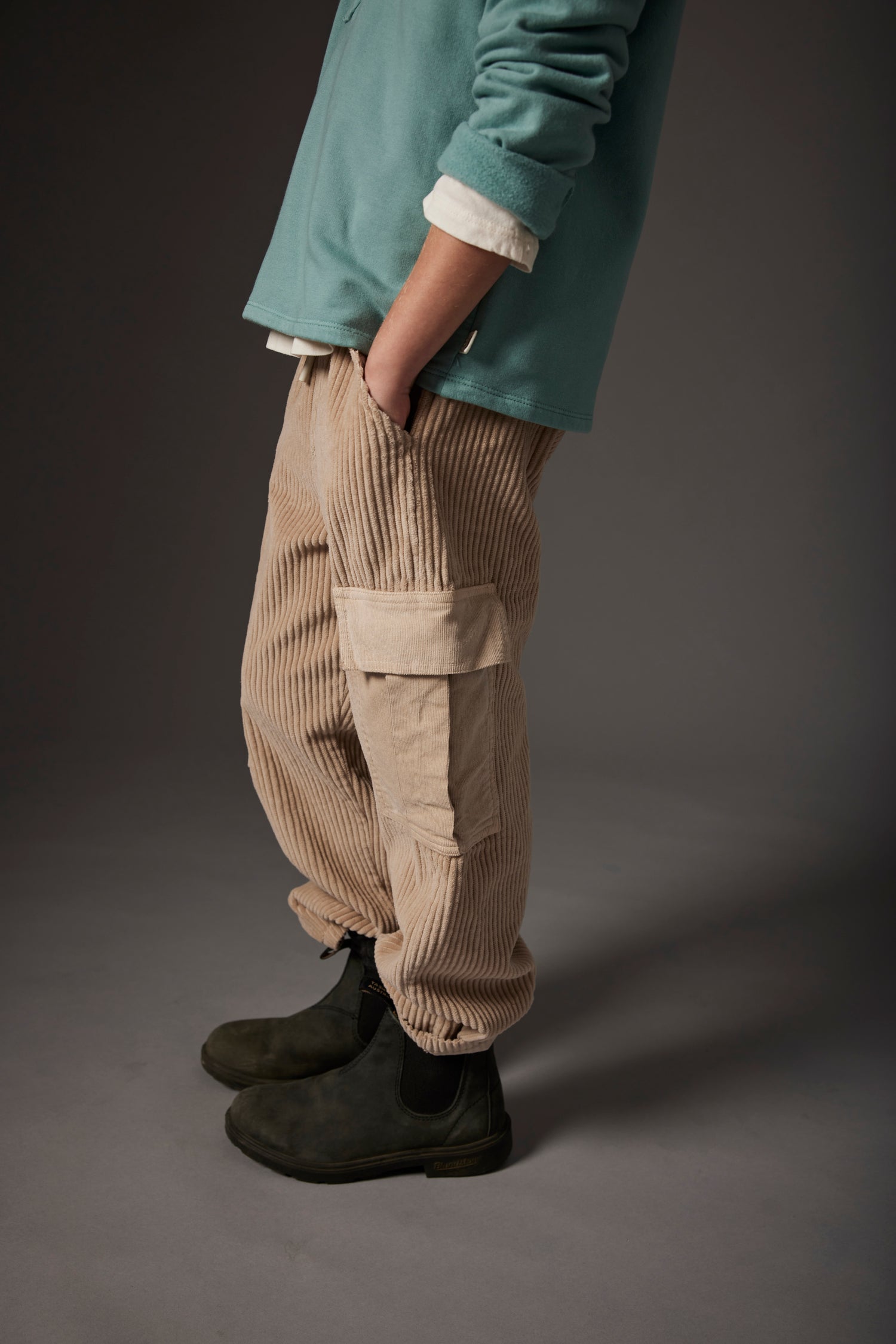 Wide Corduroy Stone Cargo Pants