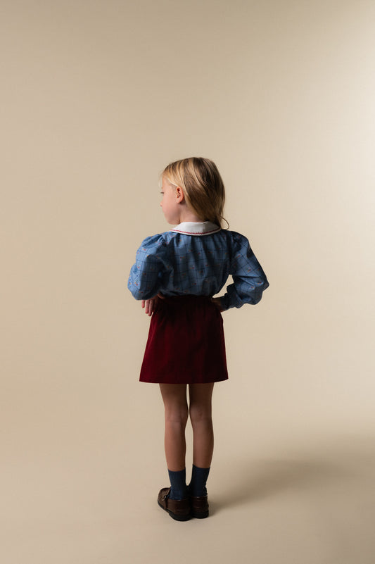 Burgundy corduroy embroidered skirt